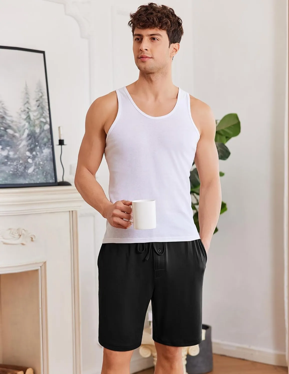 Ekouaer Men's Pajama Shorts Soft Sleepwear Bottoms Elastic Waistband Loungewear
