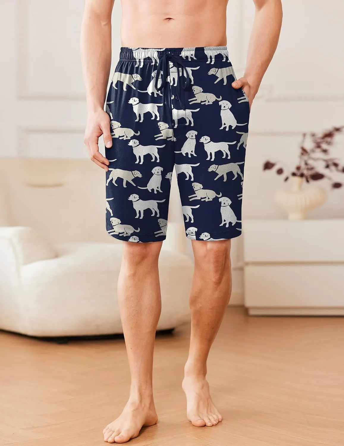 Ekouaer Men's Pajama Shorts Soft Sleepwear Bottoms Elastic Waistband Loungewear