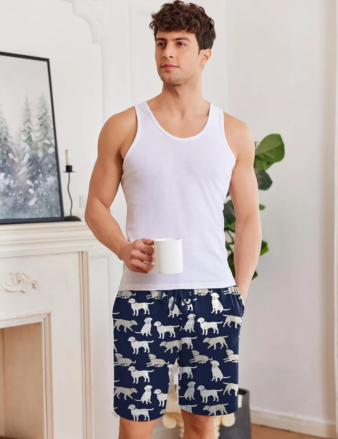 Ekouaer Men's Pajama Shorts Soft Sleepwear Bottoms Elastic Waistband Loungewear