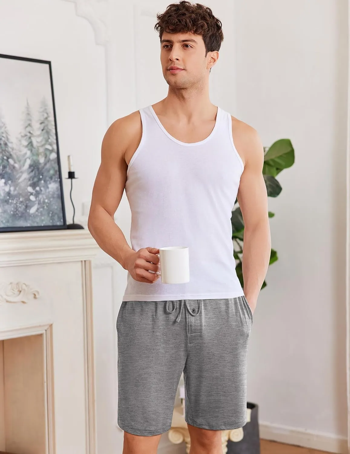 Ekouaer Men's Pajama Shorts Soft Sleepwear Bottoms Elastic Waistband Loungewear