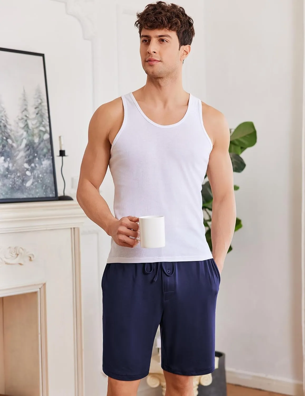 Ekouaer Men's Pajama Shorts Soft Sleepwear Bottoms Elastic Waistband Loungewear