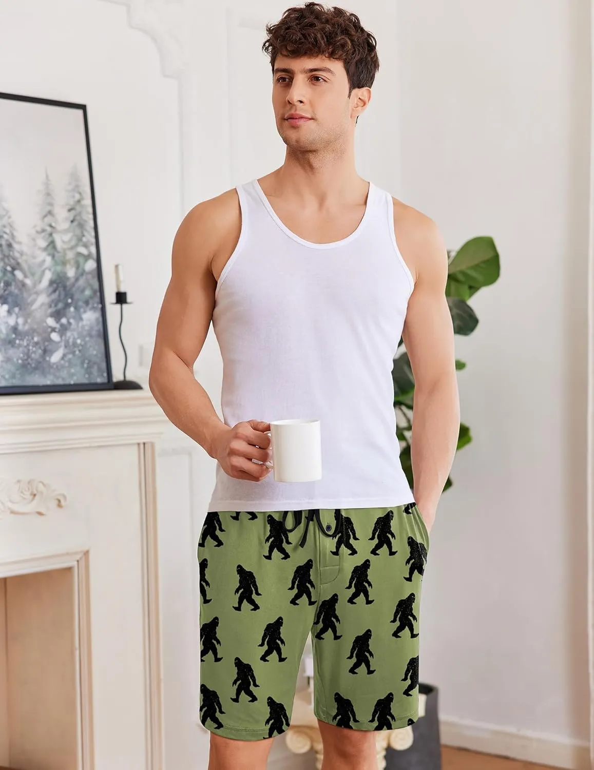 Ekouaer Men's Pajama Shorts Soft Sleepwear Bottoms Elastic Waistband Loungewear