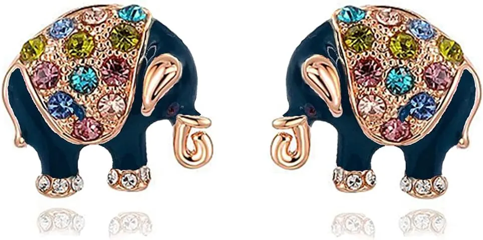 Elephant Earrings for Women - Gold Elephant Jewelry - Cute Stud Earrings - Black Stud Earring