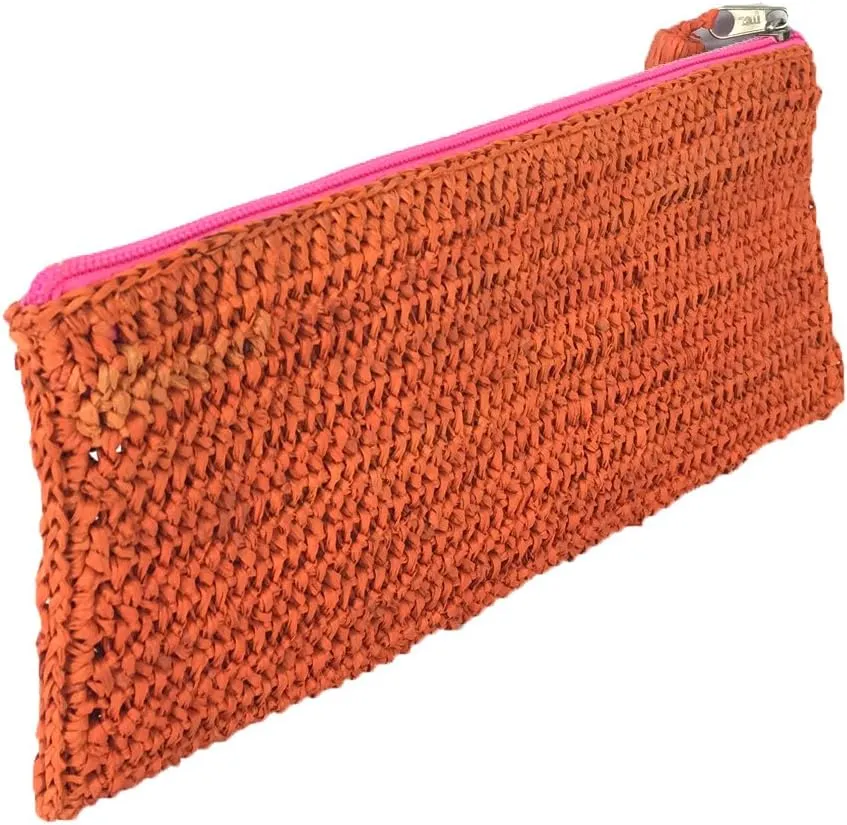 Emily Crochet Raffia Tassel Slim Clutch