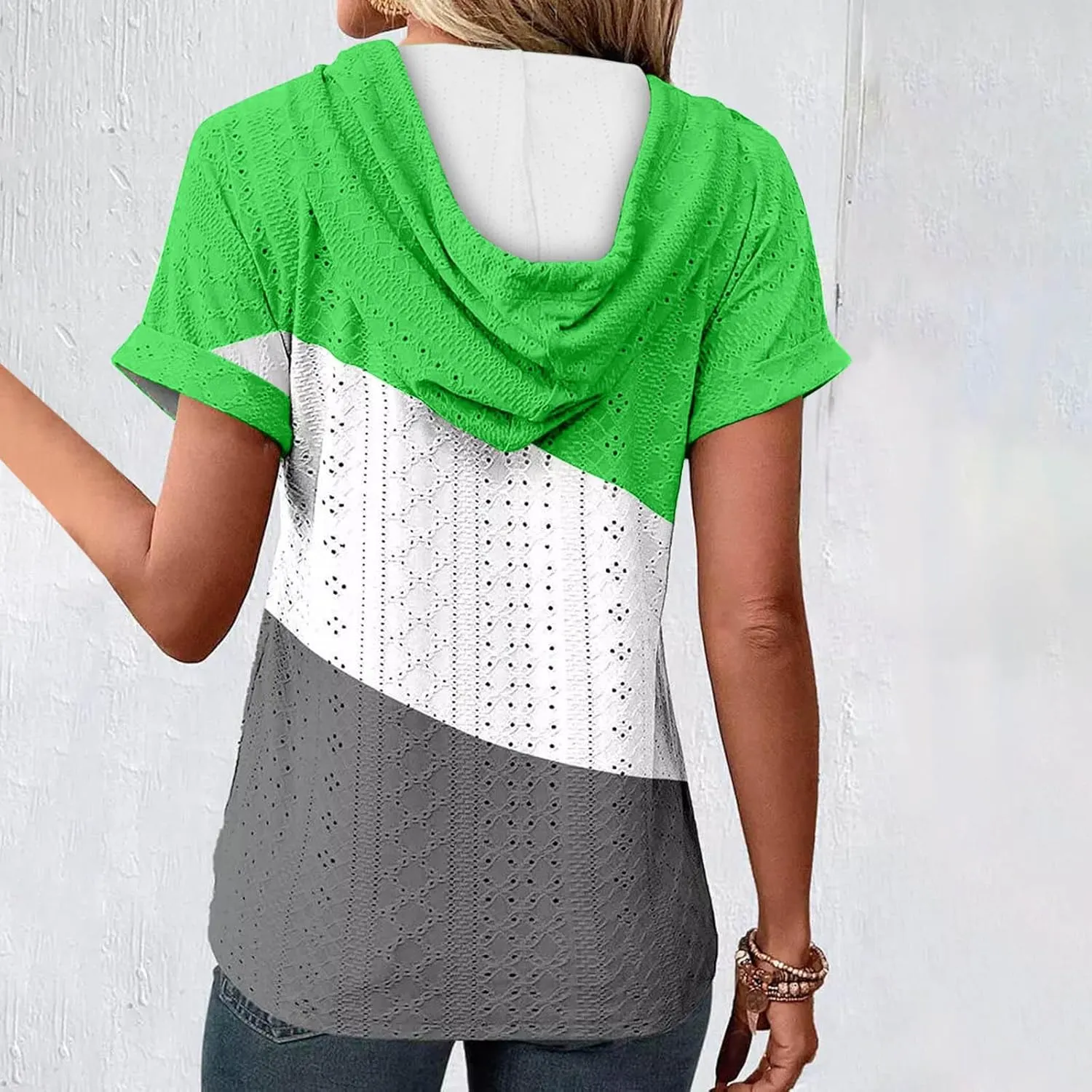Eyelet Tops for Women 2025 Trendy Summer Hoodies Short Sleeve Button Up Casual Loose Fit Embroidery Shirts Blouses