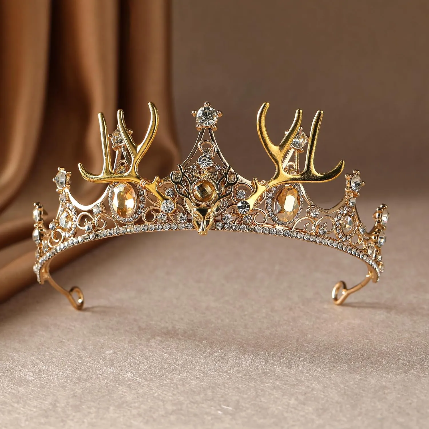 Fairy Elf Antler Crown -Medieval Viking Antlers Headband Celtic Royal Rhinestone Elf Circlet for Halloween Costume