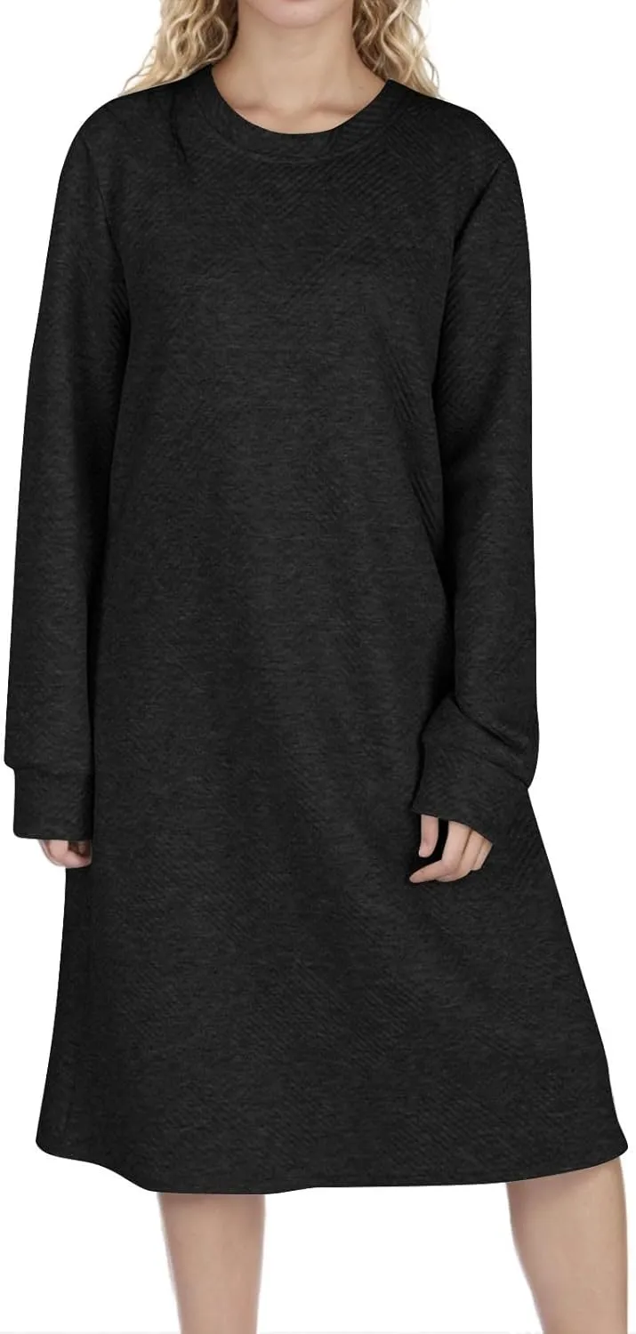Fall Dresses for Women 2024 Trendy Long Sleeve Crewneck Causal Dress Fall Fashion Solid T-Shirt Dress Outfits Clothes