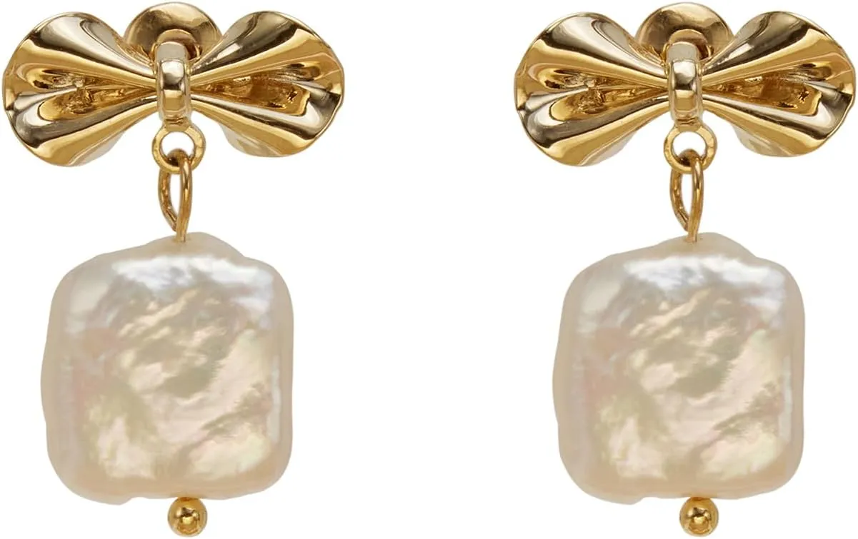 FarF&ME 18K gold-plated Baroque pearl dangle earrings,unique rainbow luster delicate and elegant personality suitable for womens trendy.
