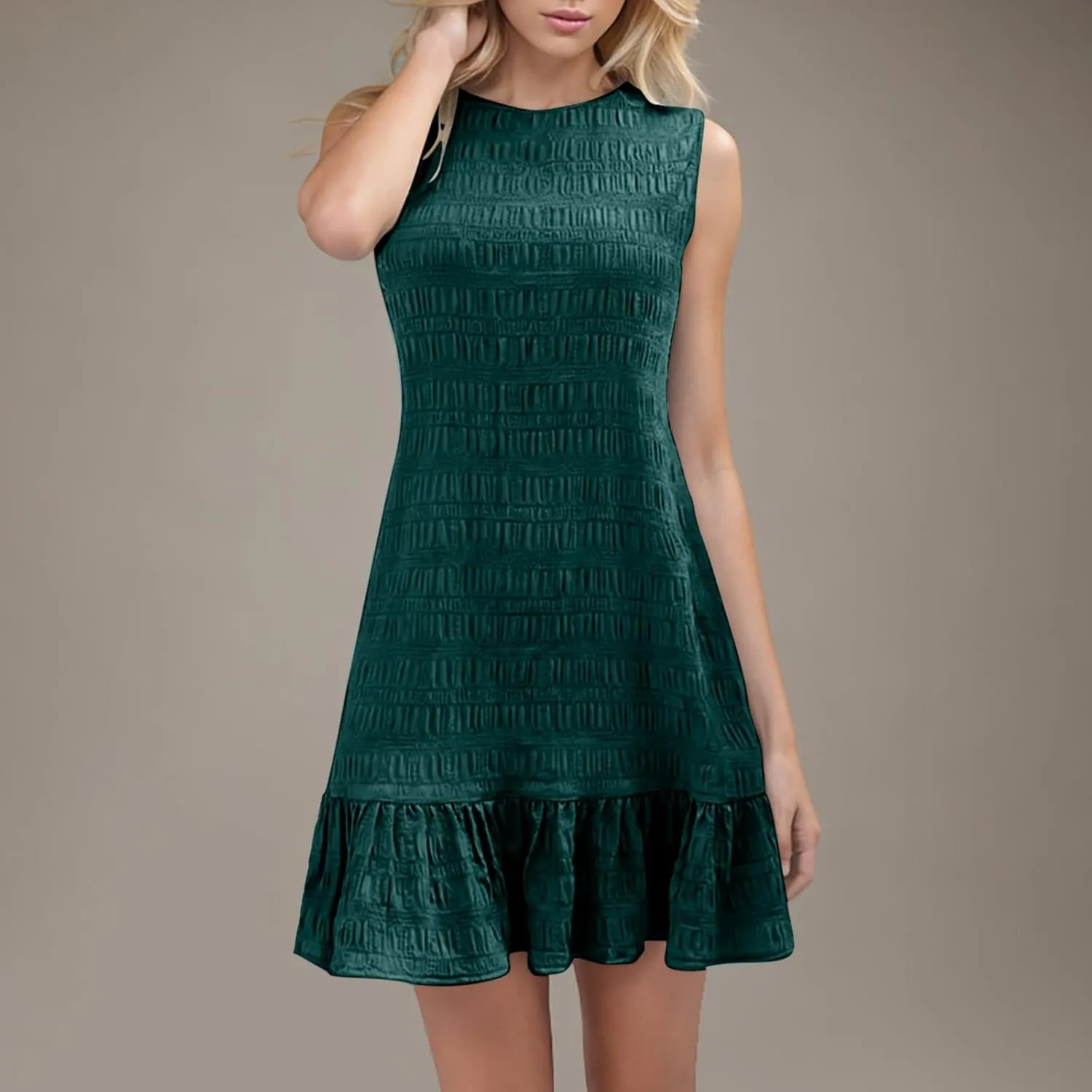 fartey Womens Summer Dresses 2025 Sleeveless Crewneck Casual Dresses Loose Fit Ruffle Swing A Line Midi Dress Sundresses