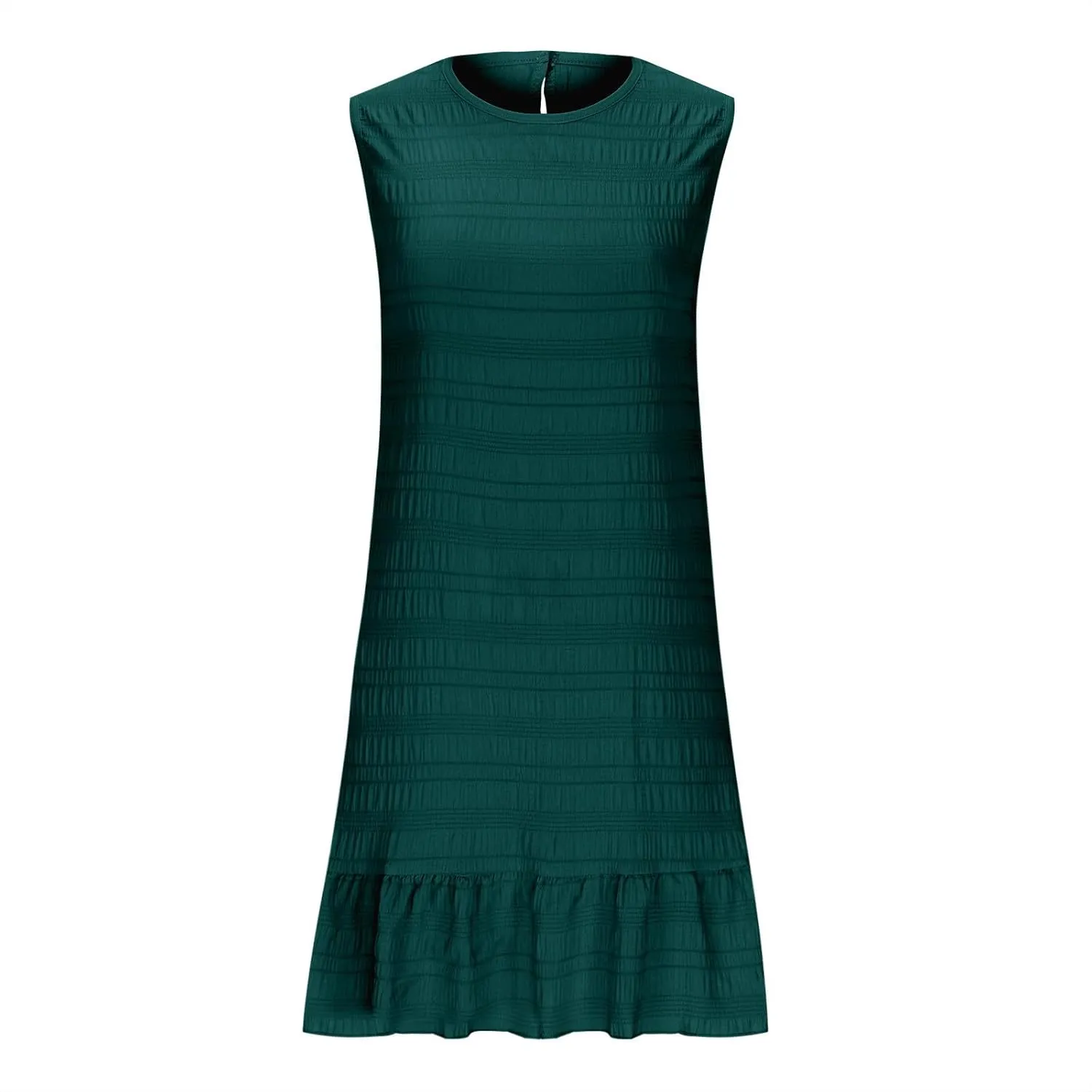 fartey Womens Summer Dresses 2025 Sleeveless Crewneck Casual Dresses Loose Fit Ruffle Swing A Line Midi Dress Sundresses