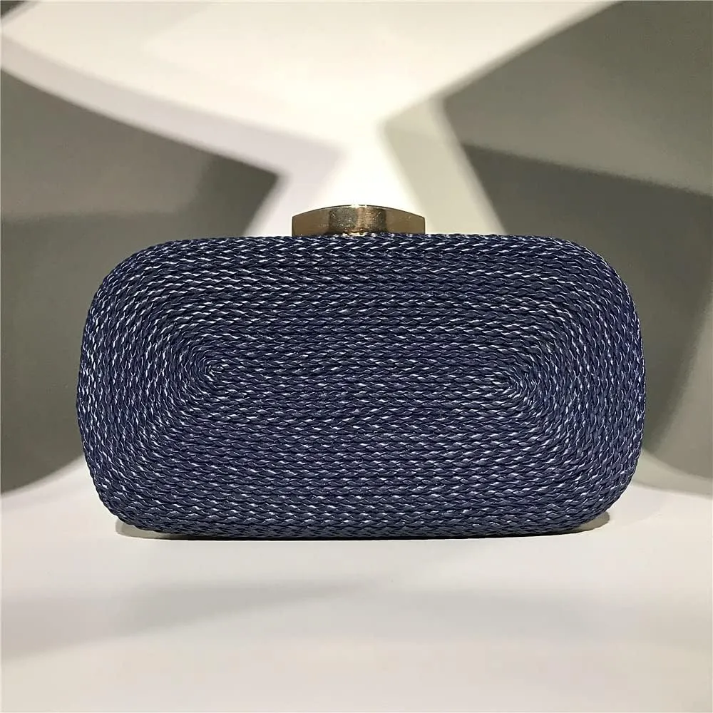 Fashion Ladies Clutch Handbag for Women, Golden Night Bag, Shoulder Shoulder Bag, Hand Woven PU Chain Evening Bag (Color : Blue)