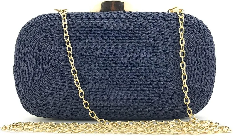 Fashion Ladies Clutch Handbag for Women, Golden Night Bag, Shoulder Shoulder Bag, Hand Woven PU Chain Evening Bag (Color : Blue)