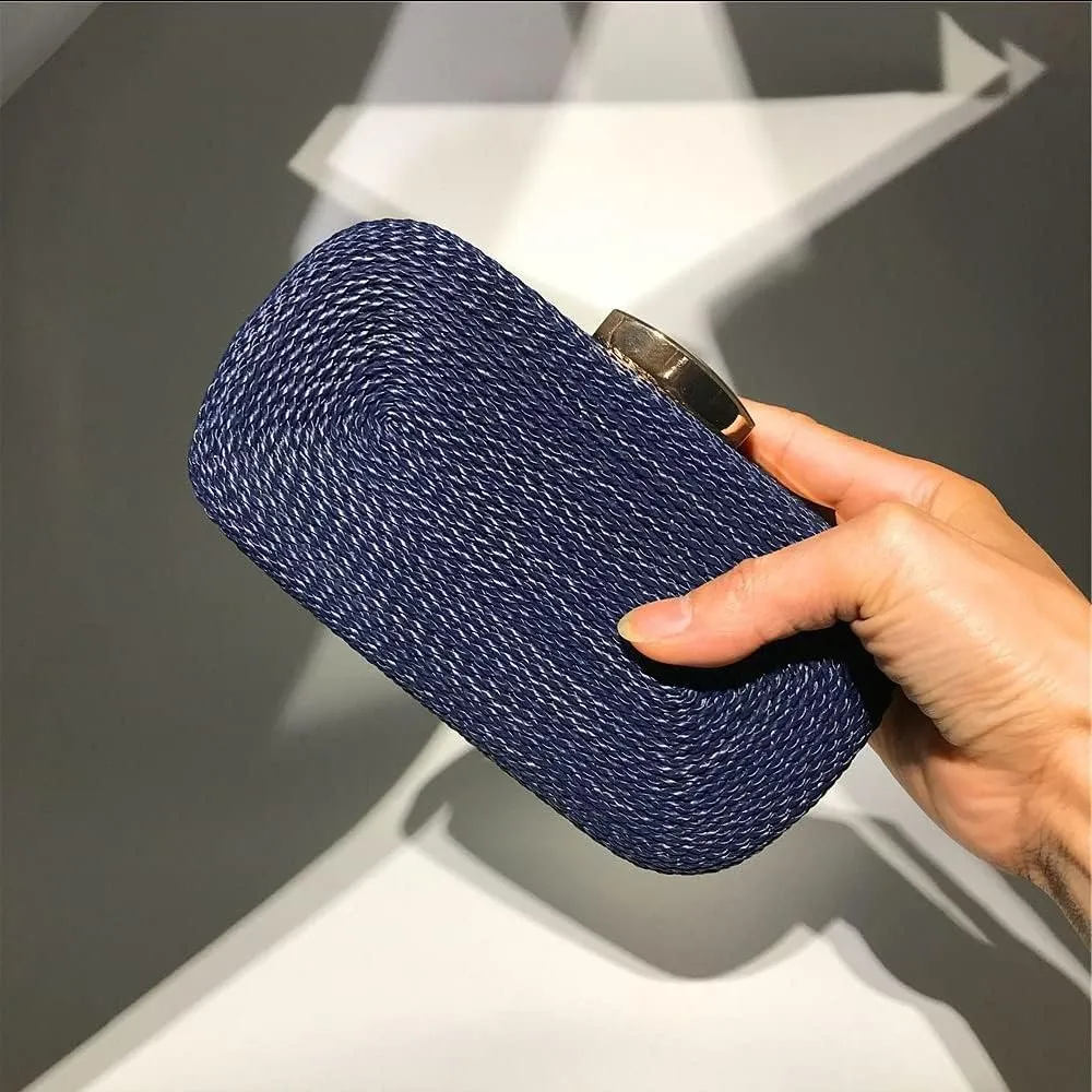 Fashion Ladies Clutch Handbag for Women, Golden Night Bag, Shoulder Shoulder Bag, Hand Woven PU Chain Evening Bag (Color : Blue)