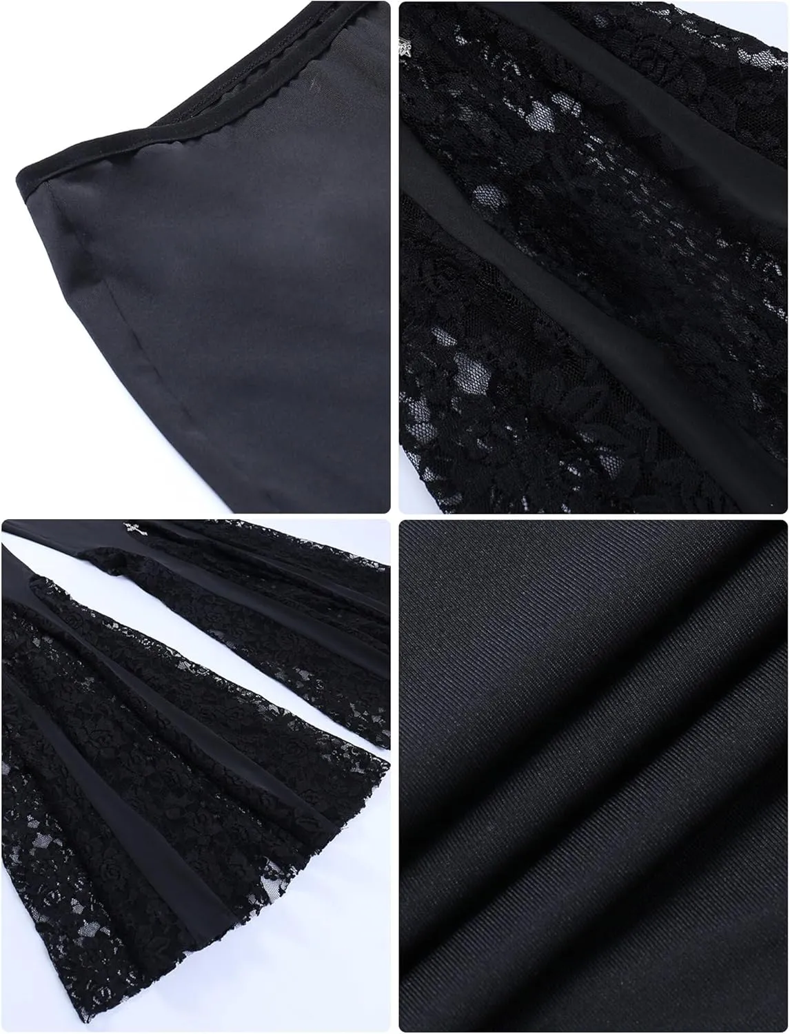 FEOYA Goth Flare Pants Punk Gothic Clothes for Women Lace Velvet Bell Bottom Leggings Black High Waist Emo Trousers