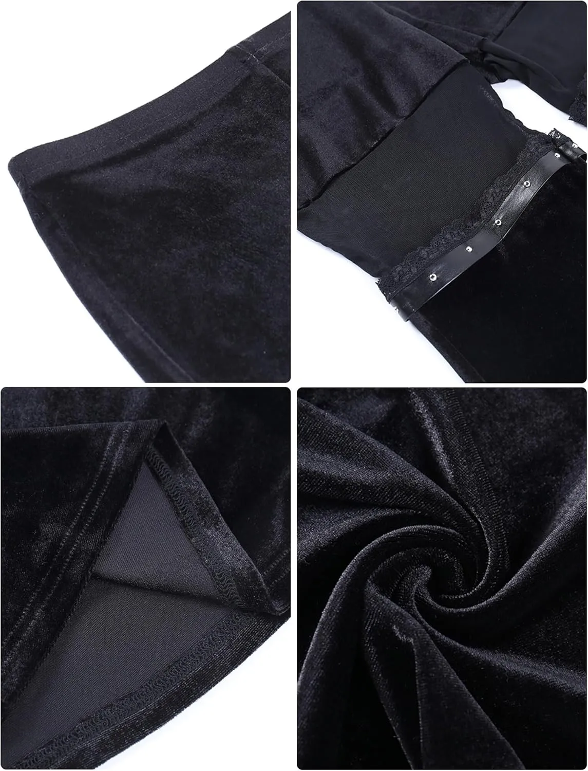FEOYA Goth Flare Pants Punk Gothic Clothes for Women Lace Velvet Bell Bottom Leggings Black High Waist Emo Trousers