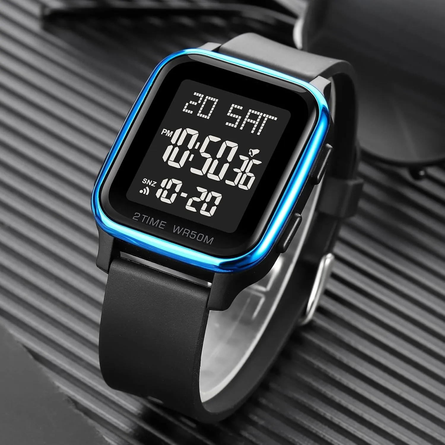 findtime LED Digital Watch Mens Womens Black Rectangle Square Face Big Numbers Dial Unisex Watches Sports Waterproof Dual Time Stopwatch Fashion Simple Wristwatch