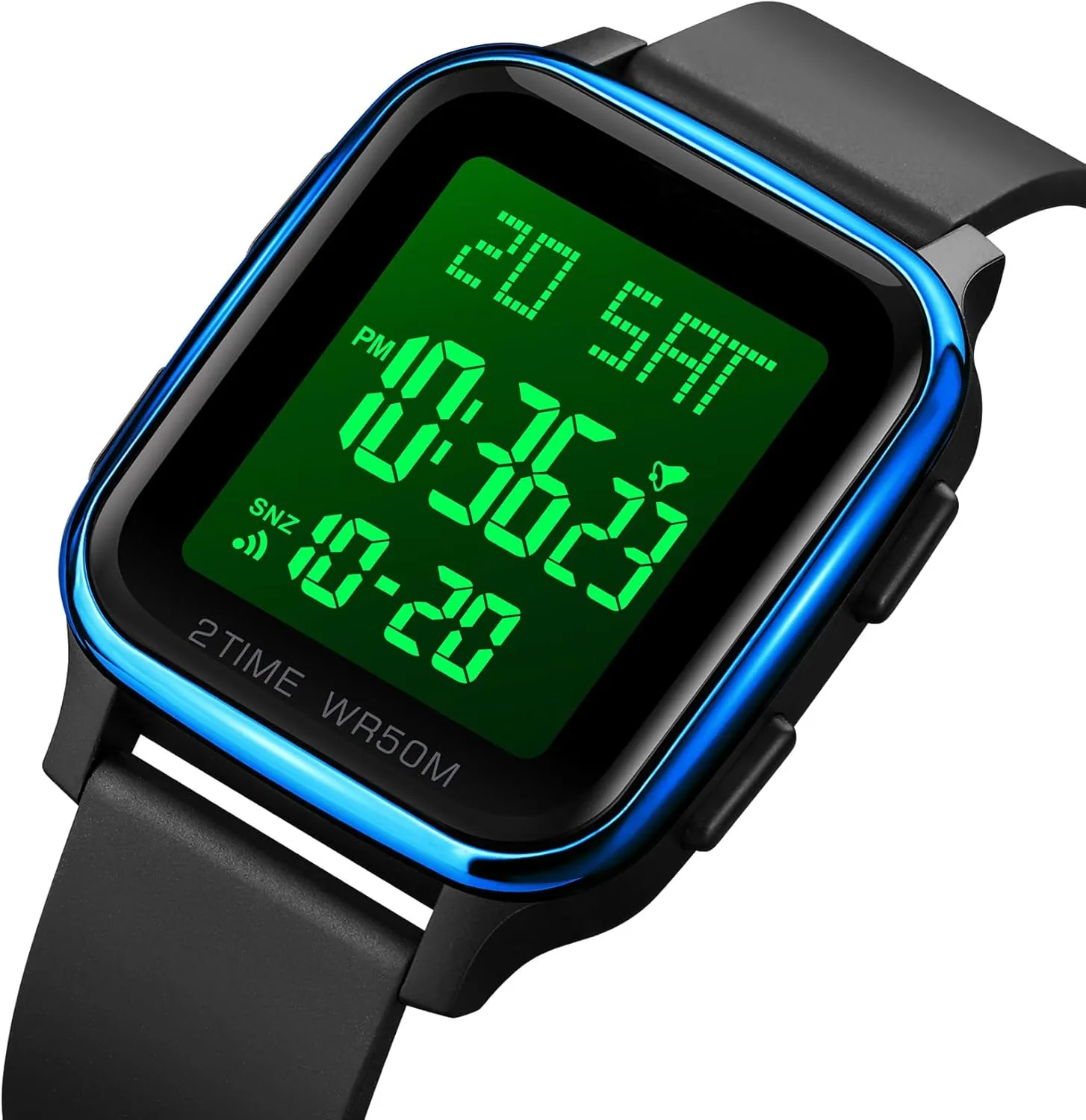 findtime LED Digital Watch Mens Womens Black Rectangle Square Face Big Numbers Dial Unisex Watches Sports Waterproof Dual Time Stopwatch Fashion Simple Wristwatch