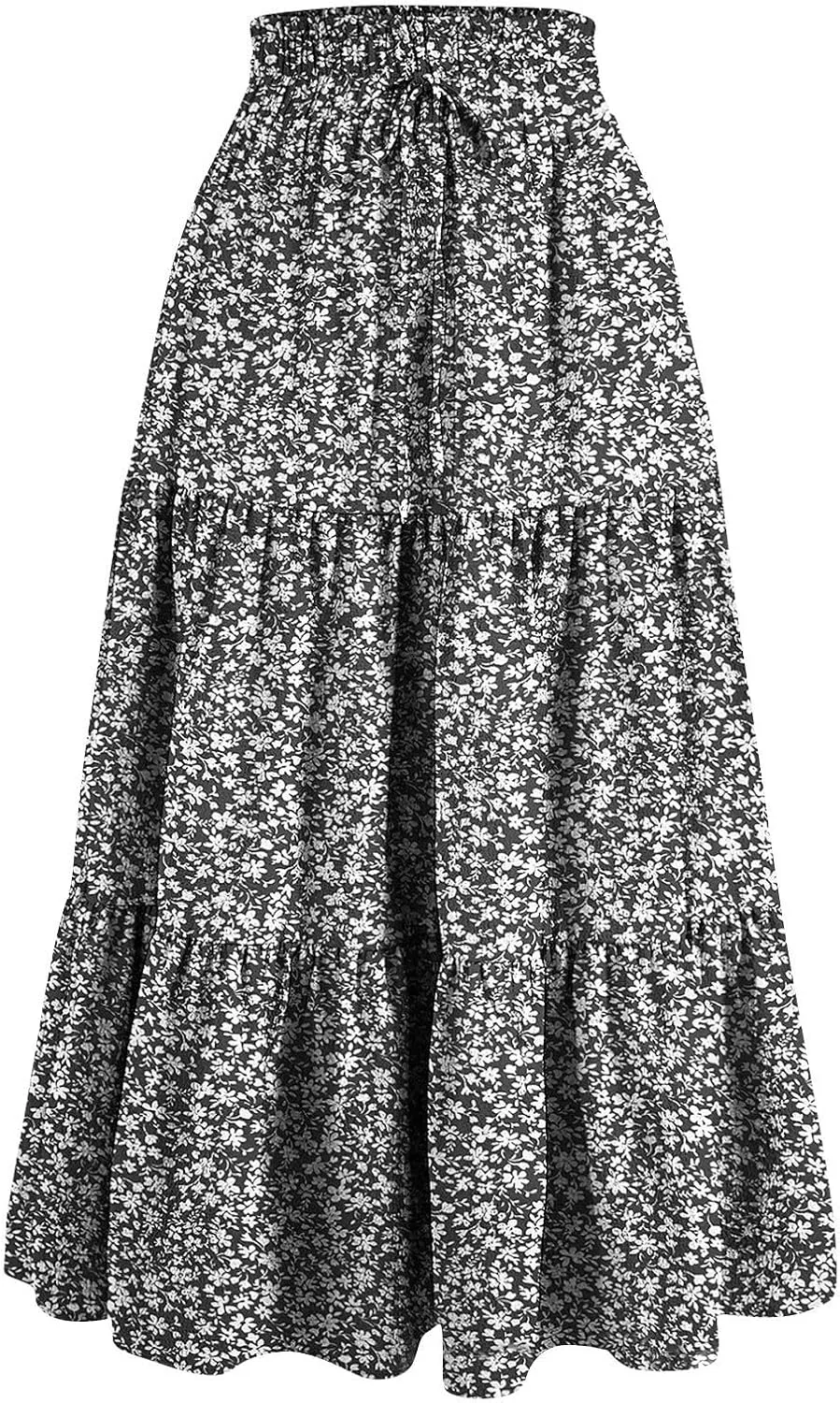 Floral Maxi Skirt for Women Summer Comfy Tiered Elastic High Waisted Boho Skirts Vacation A-Line Flowy Swing Long Skirts