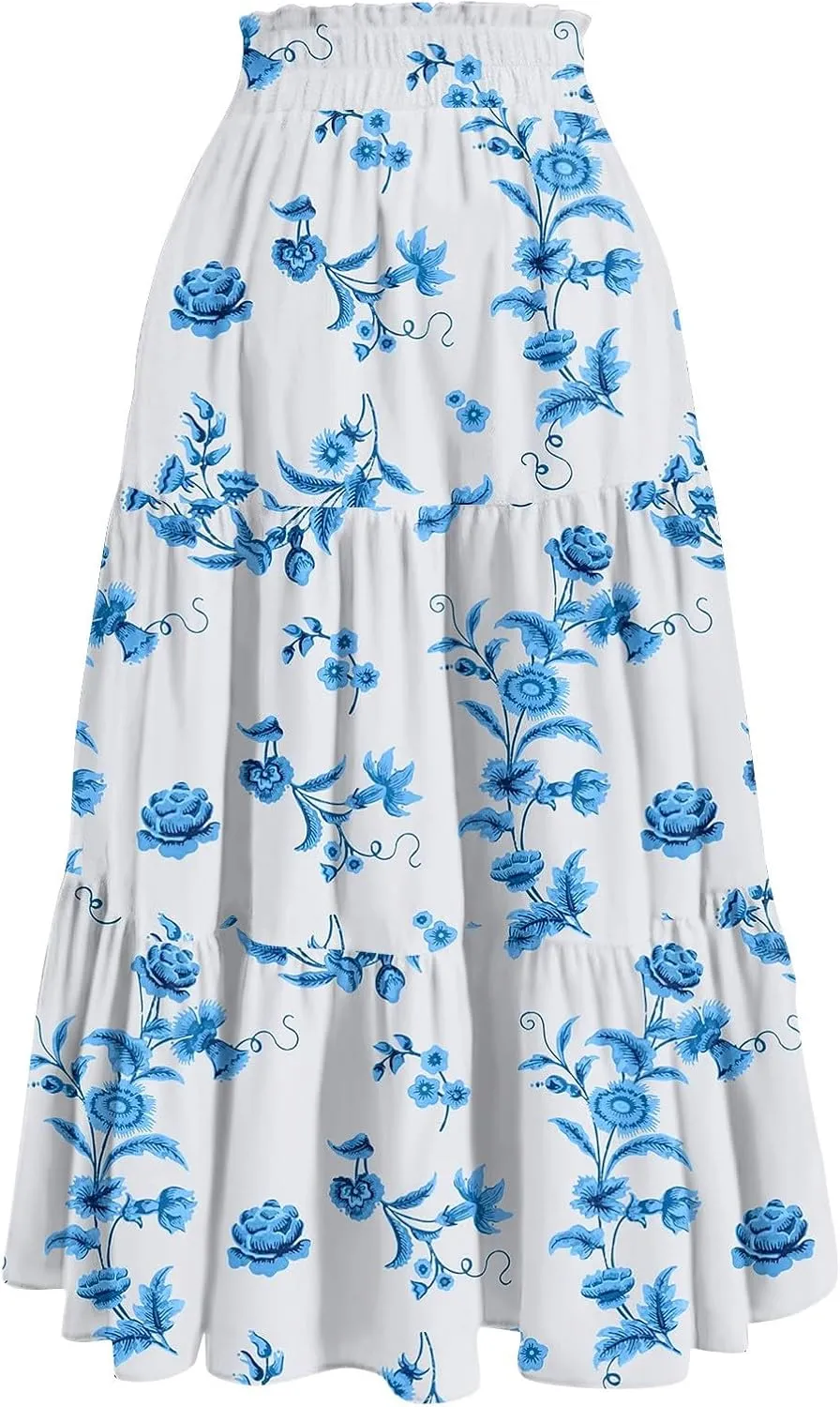 Floral Skirts for Women 2025 Summer High Waist Tiered Pleated Flowy Tiered A-Line Boho Long Maxi Skirts