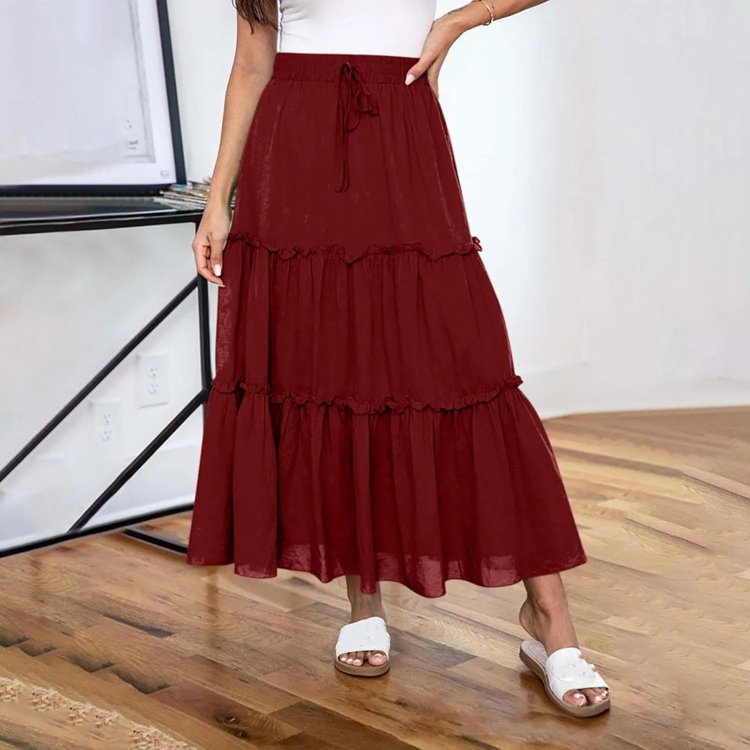 for Women Midi Loose Fit Work Pleated Seamless High Cut Slit Wireless Basic Skirts Women 2025