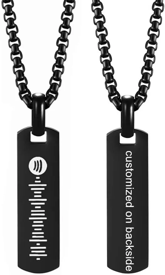 Free Engraving Spotify Code Pendant Necklace Personalized Name Custom Stainless Steel 3D Bar Music Spotify Scan Code Display Song Necklaces Inspirational Jewelry for Men