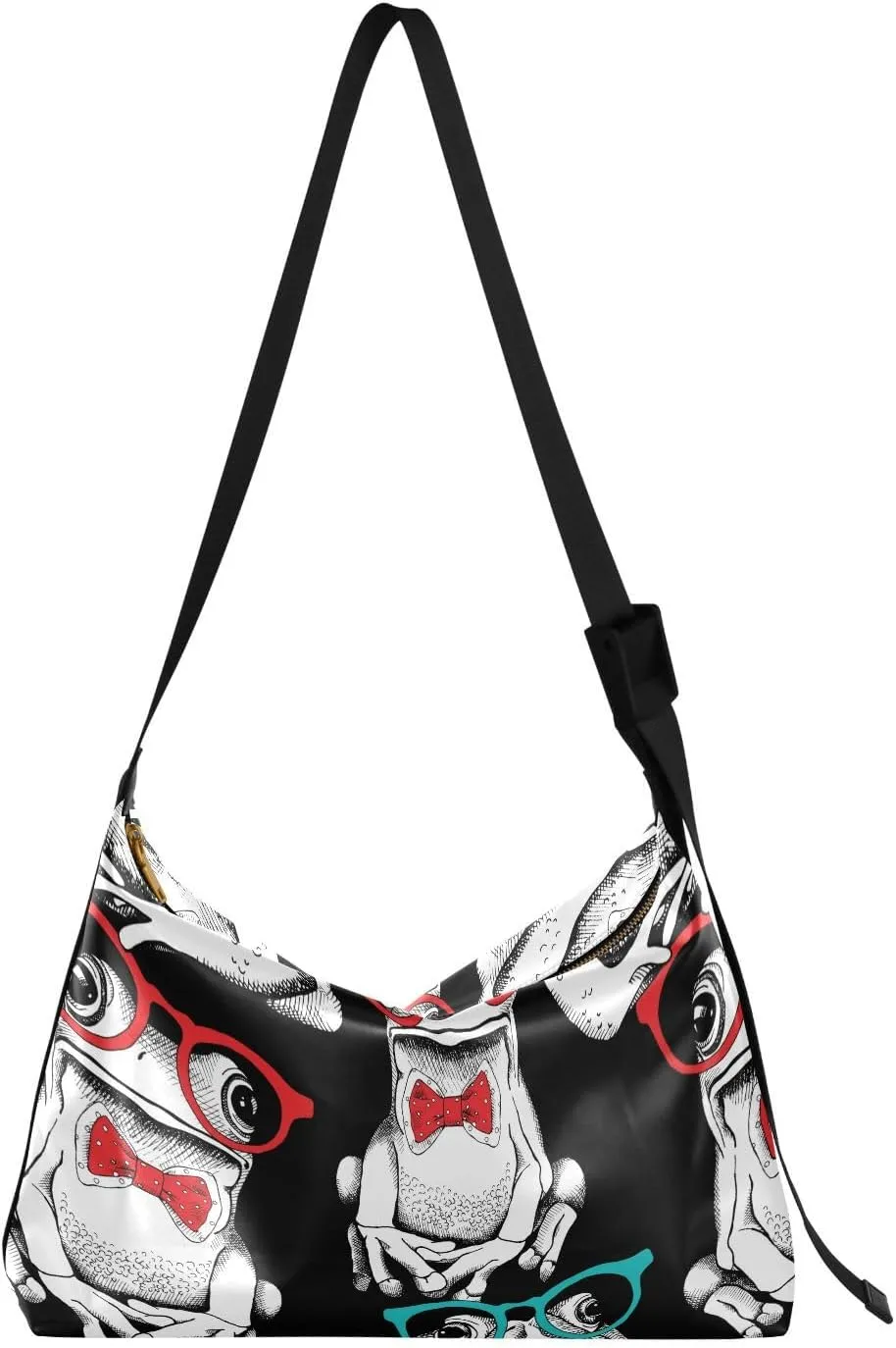 Frogs in Glasses Hobo Crossbody Bags for Women Leather Large Shoulder Bag Cross Body Funny Trendy Womens Tote Bags Handbag for Travel Shopping