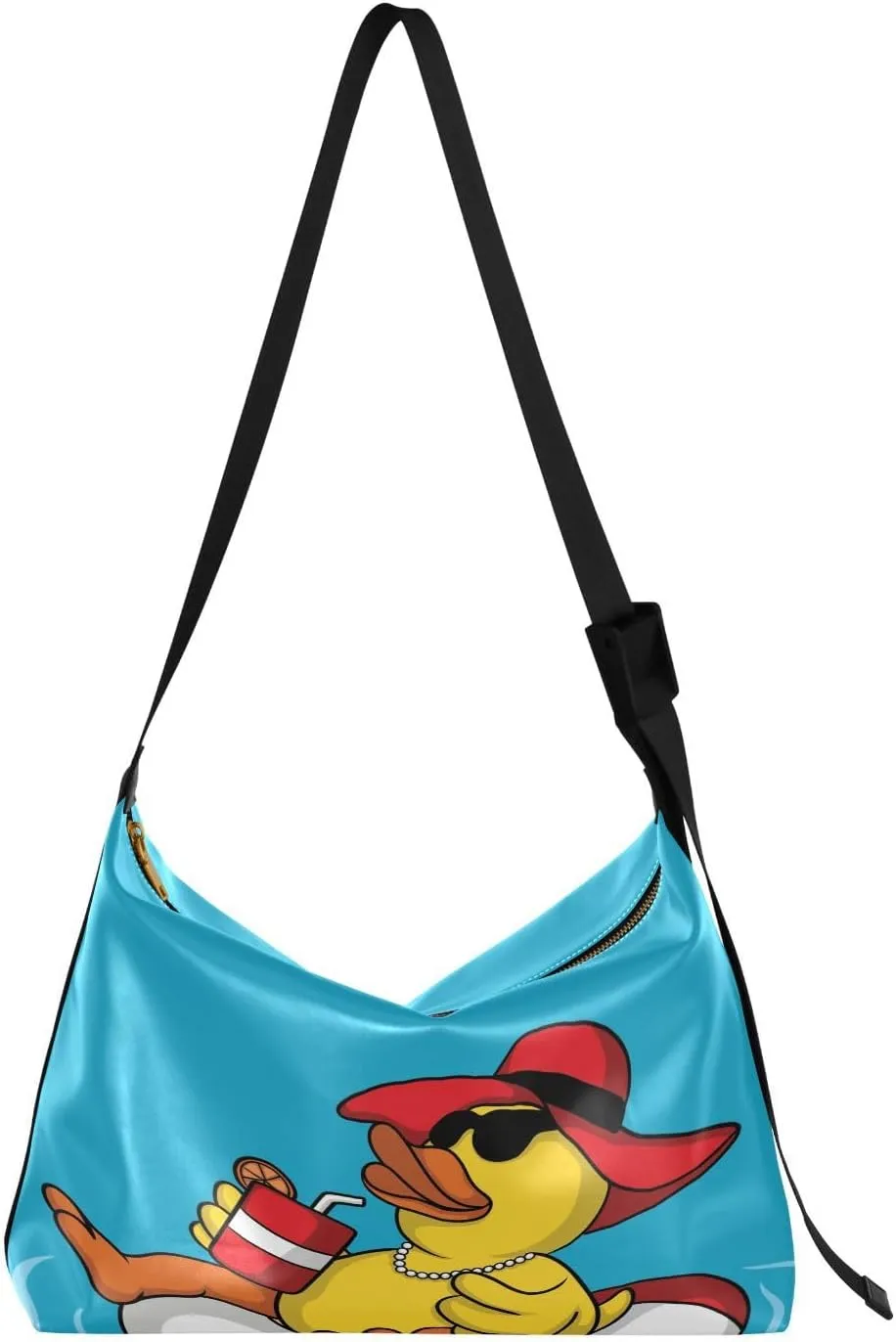 Funny Yellow Duck Hobo Crossbody Bags for Women Leather Large Shoulder Bag Cross Body Relaxing Trendy Womens Tote Bags Handbag for Travel Shopping