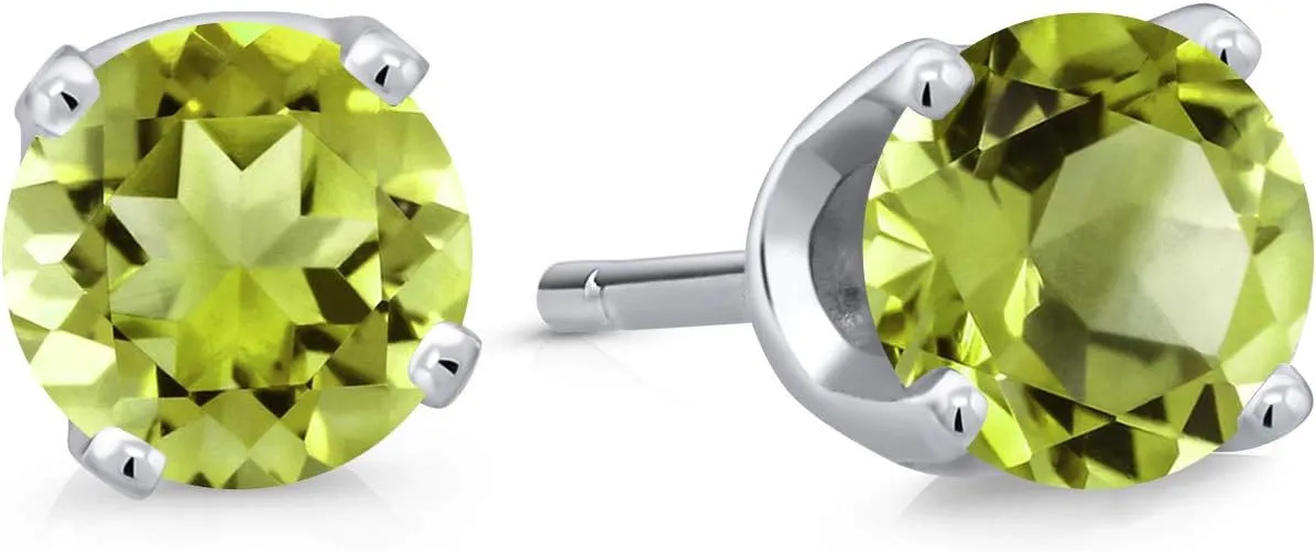 Gem Stone King 14K White Gold Green Peridot Women Stud Earrings (0.24 Ct Round 3MM)