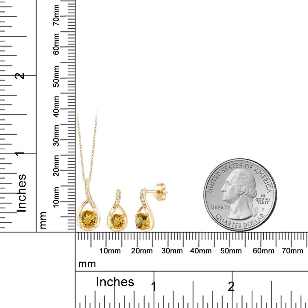 Gem Stone King 18K Yellow Gold Plated Silver Gemstone Birthstone and Diamond Pendant Earrings