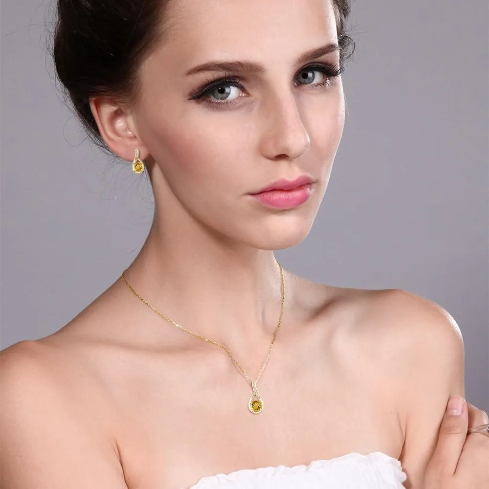 Gem Stone King 18K Yellow Gold Plated Silver Gemstone Birthstone and Diamond Pendant Earrings