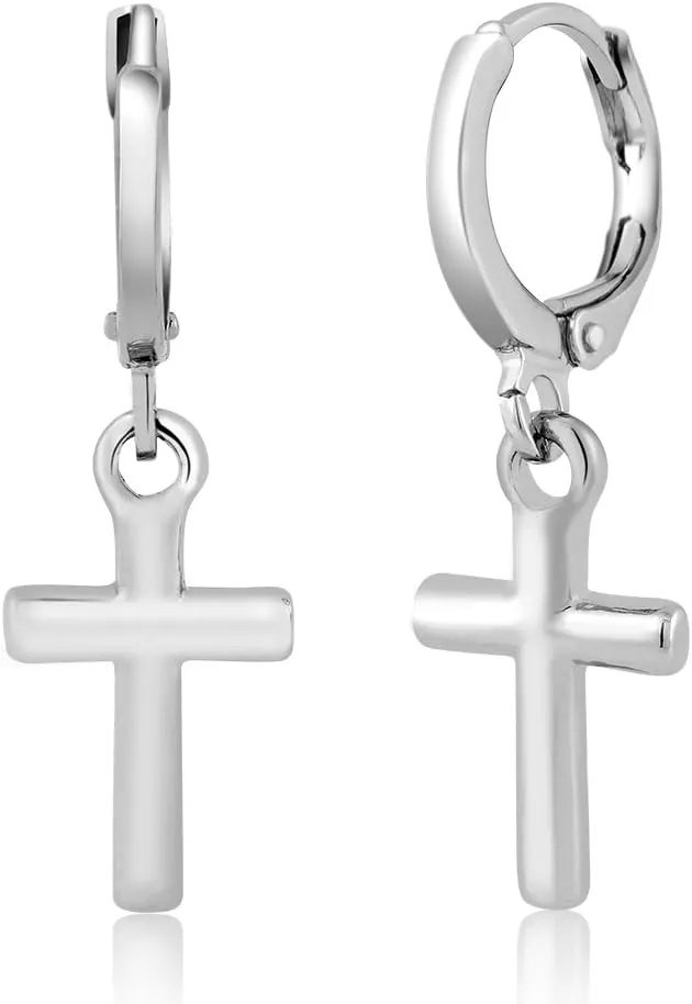 Gem Stone King Gorgeous Small Cross Dangle Earrings with Lever Back Closure