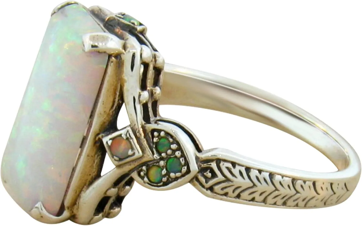 Gemstone Birthstone Ring for Women,Sterling Silver Square Opal Inlaid Antique Gem Rings Engagement Wedding Anniversary Bands
