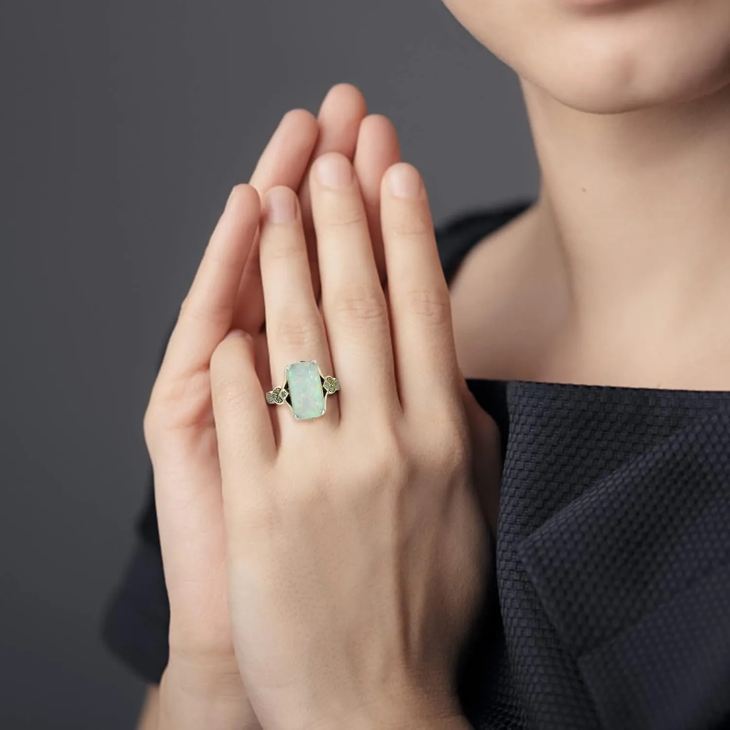 Gemstone Birthstone Ring for Women,Sterling Silver Square Opal Inlaid Antique Gem Rings Engagement Wedding Anniversary Bands