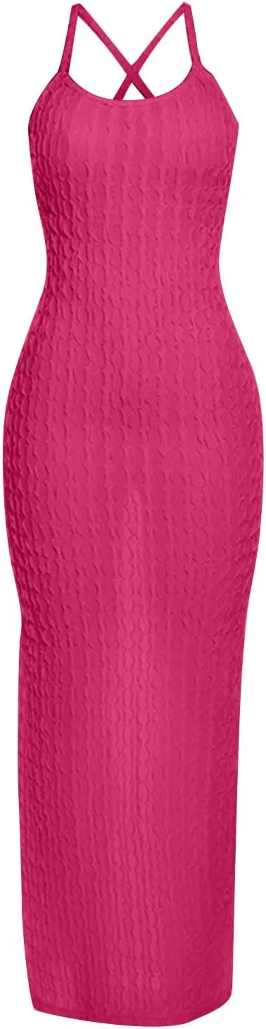 Generic Plus Size Dresses for Curvy Women,2024 Summer Trendy Sleeveless Sling Prom Dress,Sexy Bandage Backless Formal Dress