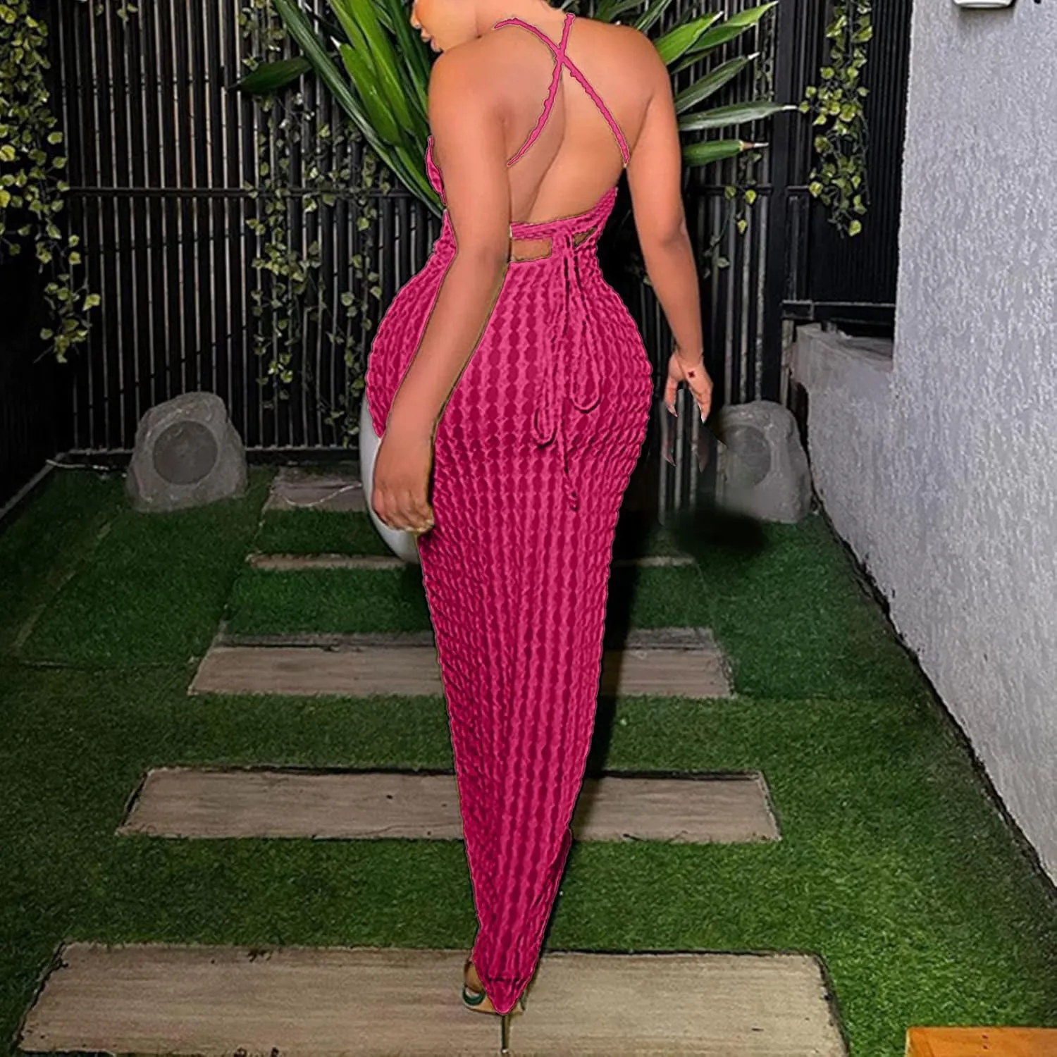 Generic Plus Size Dresses for Curvy Women,2024 Summer Trendy Sleeveless Sling Prom Dress,Sexy Bandage Backless Formal Dress
