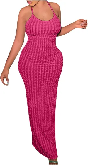 Generic Plus Size Dresses for Curvy Women,2024 Summer Trendy Sleeveless Sling Prom Dress,Sexy Bandage Backless Formal Dress