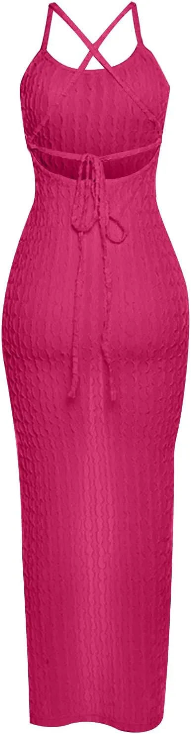 Generic Plus Size Dresses for Curvy Women,2024 Summer Trendy Sleeveless Sling Prom Dress,Sexy Bandage Backless Formal Dress