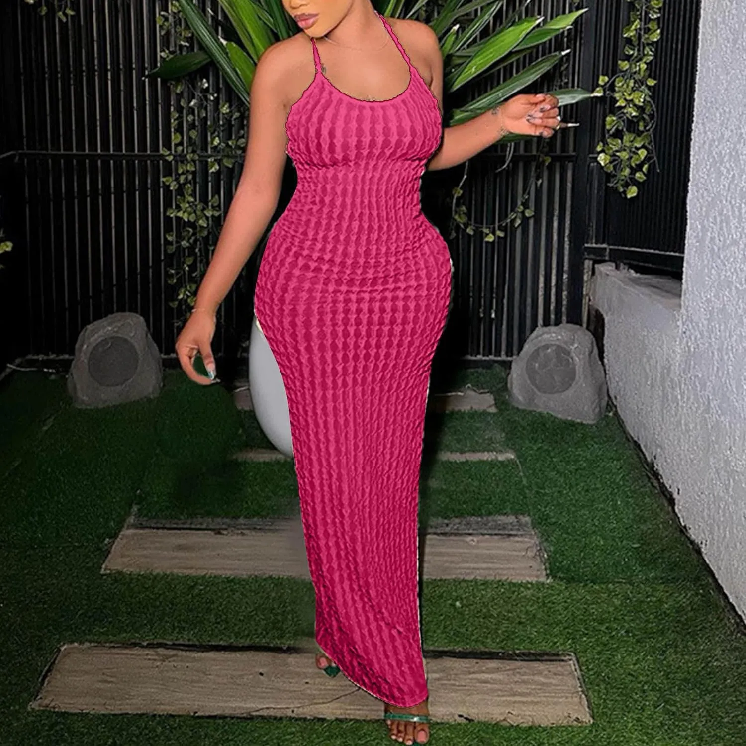 Generic Plus Size Dresses for Curvy Women,2024 Summer Trendy Sleeveless Sling Prom Dress,Sexy Bandage Backless Formal Dress