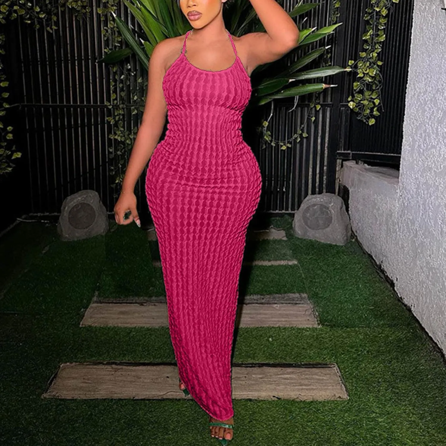 Generic Plus Size Dresses for Curvy Women,2024 Summer Trendy Sleeveless Sling Prom Dress,Sexy Bandage Backless Formal Dress