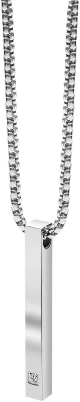 Geoffrey Beene Stainless Steel 3D Vertical Bar CZ Pendant Necklace