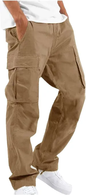 GIERIDUC Men's Twill Relaxed Fit Cargo Pant Mens Lounge Pants with Pockets Big and Tall Hiking Pants Jogger Pants with Boots