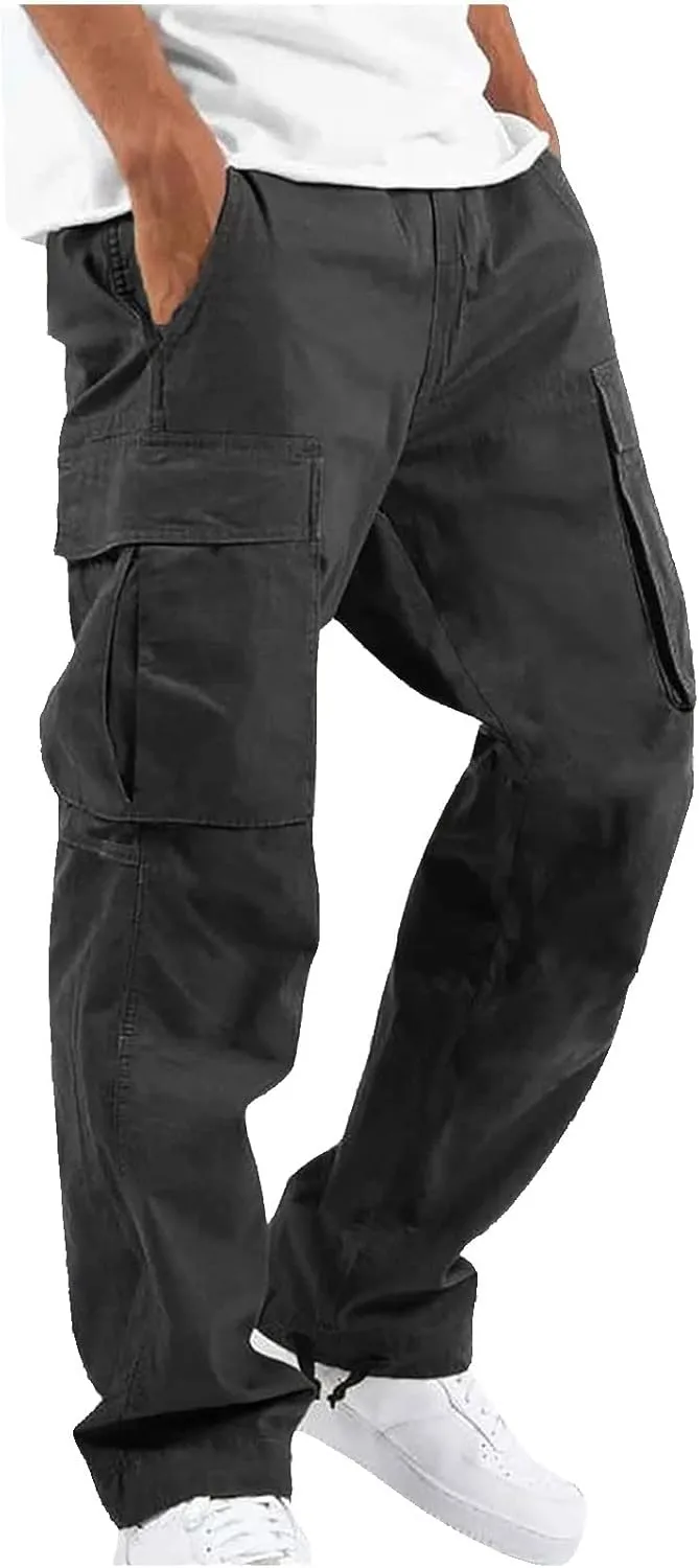 GIERIDUC Men's Twill Relaxed Fit Cargo Pant Mens Lounge Pants with Pockets Big and Tall Hiking Pants Jogger Pants with Boots
