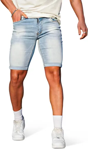 GINGTTO Denim Shorts Men Stretch Skinny Jean Shorts for Men