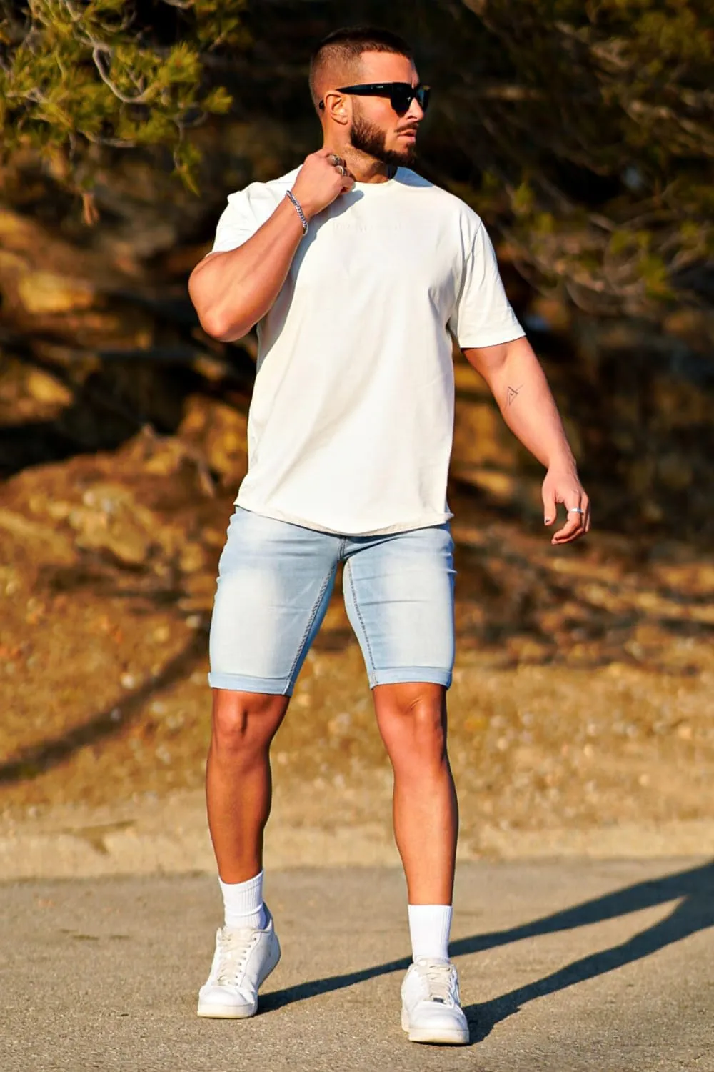 GINGTTO Denim Shorts Men Stretch Skinny Jean Shorts for Men