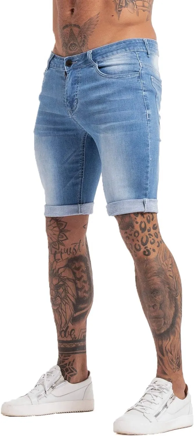 GINGTTO Denim Shorts Men Stretch Skinny Jean Shorts for Men