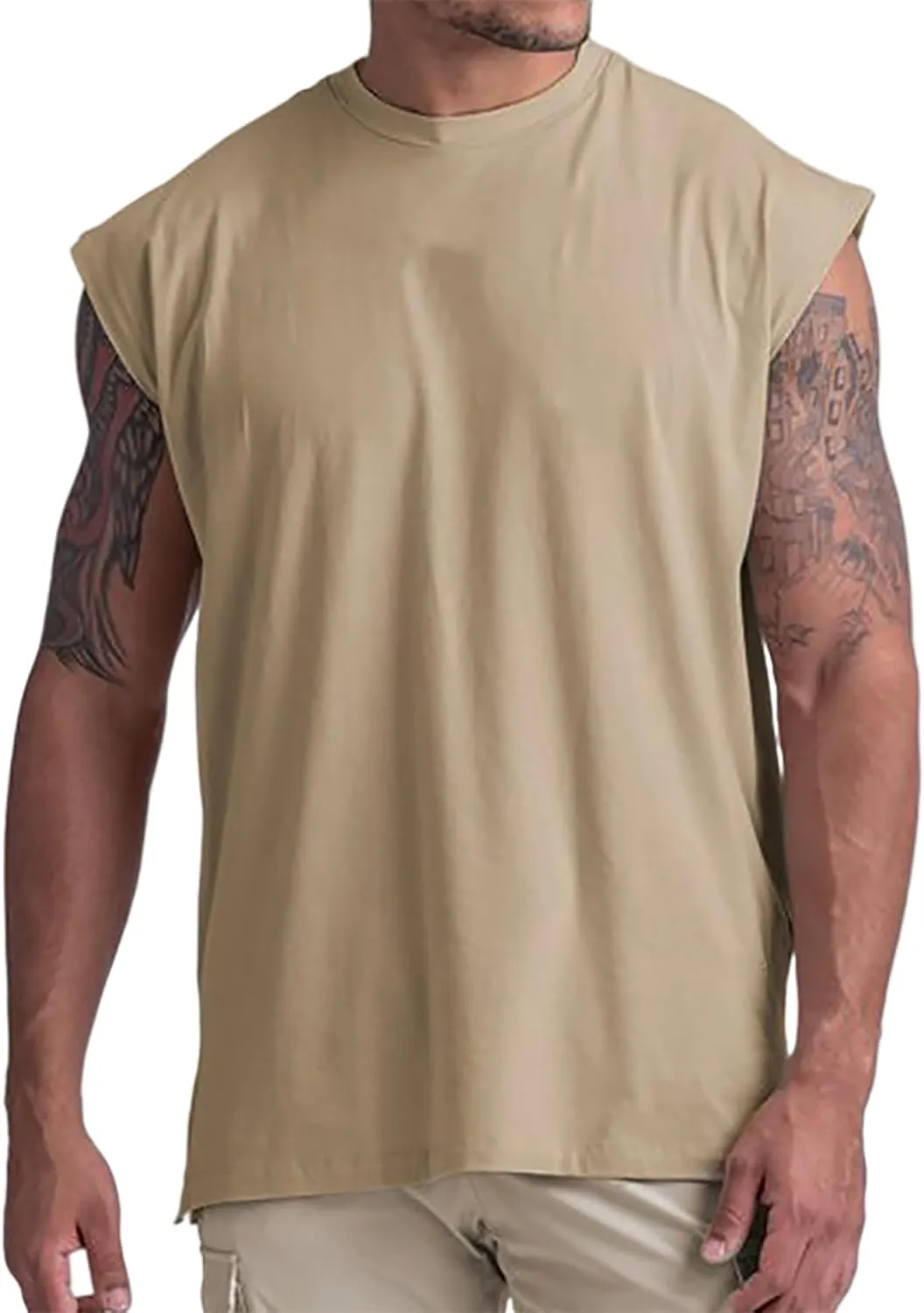 GINTPK Men's Sleeveless Workout Shirt Cotton Cut Off Shirt Activewear Tank Tops