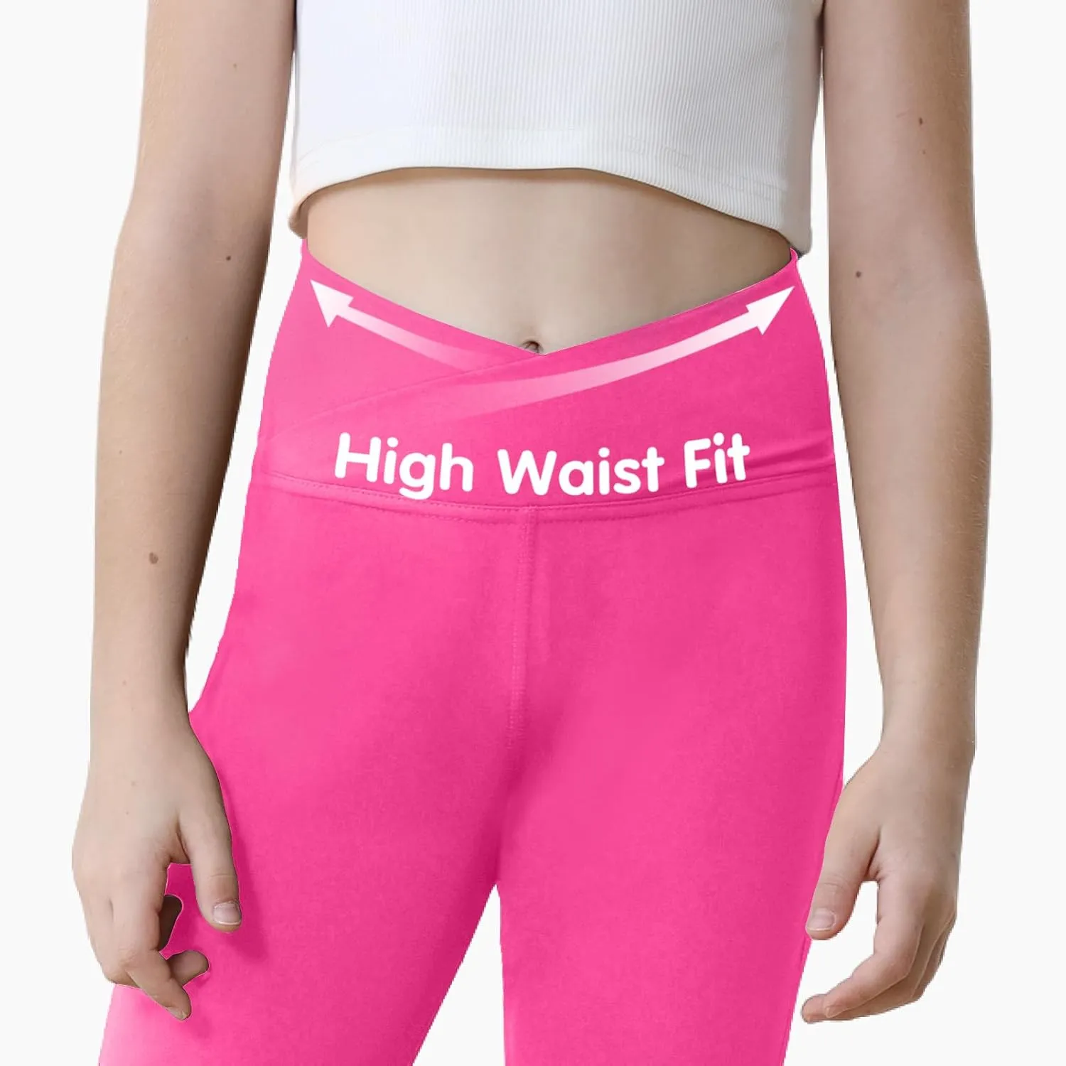 Girls Flare Leggings Black Pink Crossover High Waisted Workout Running Dance Bootleg Yoga Pants