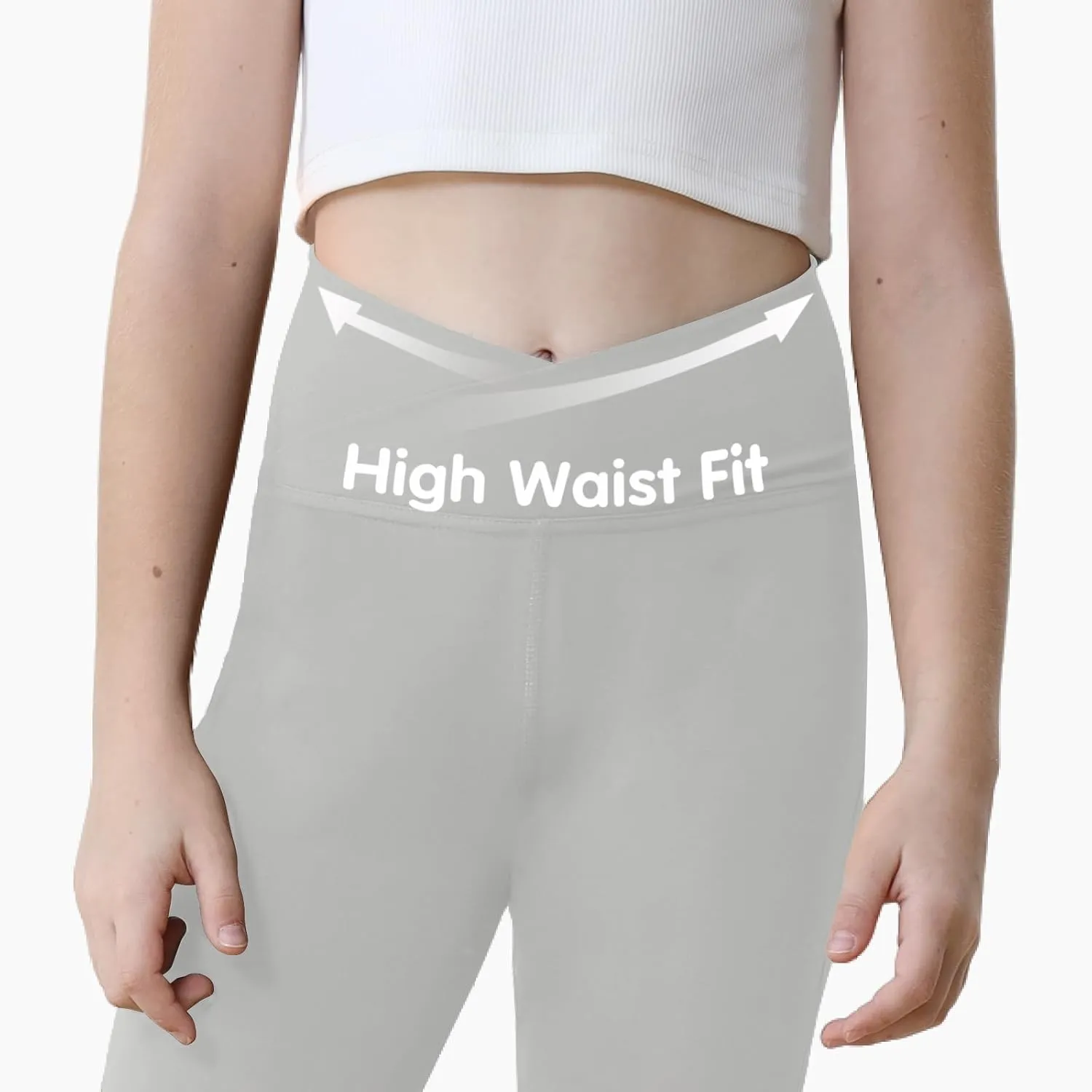 Girls Flare Leggings Black Pink Crossover High Waisted Workout Running Dance Bootleg Yoga Pants