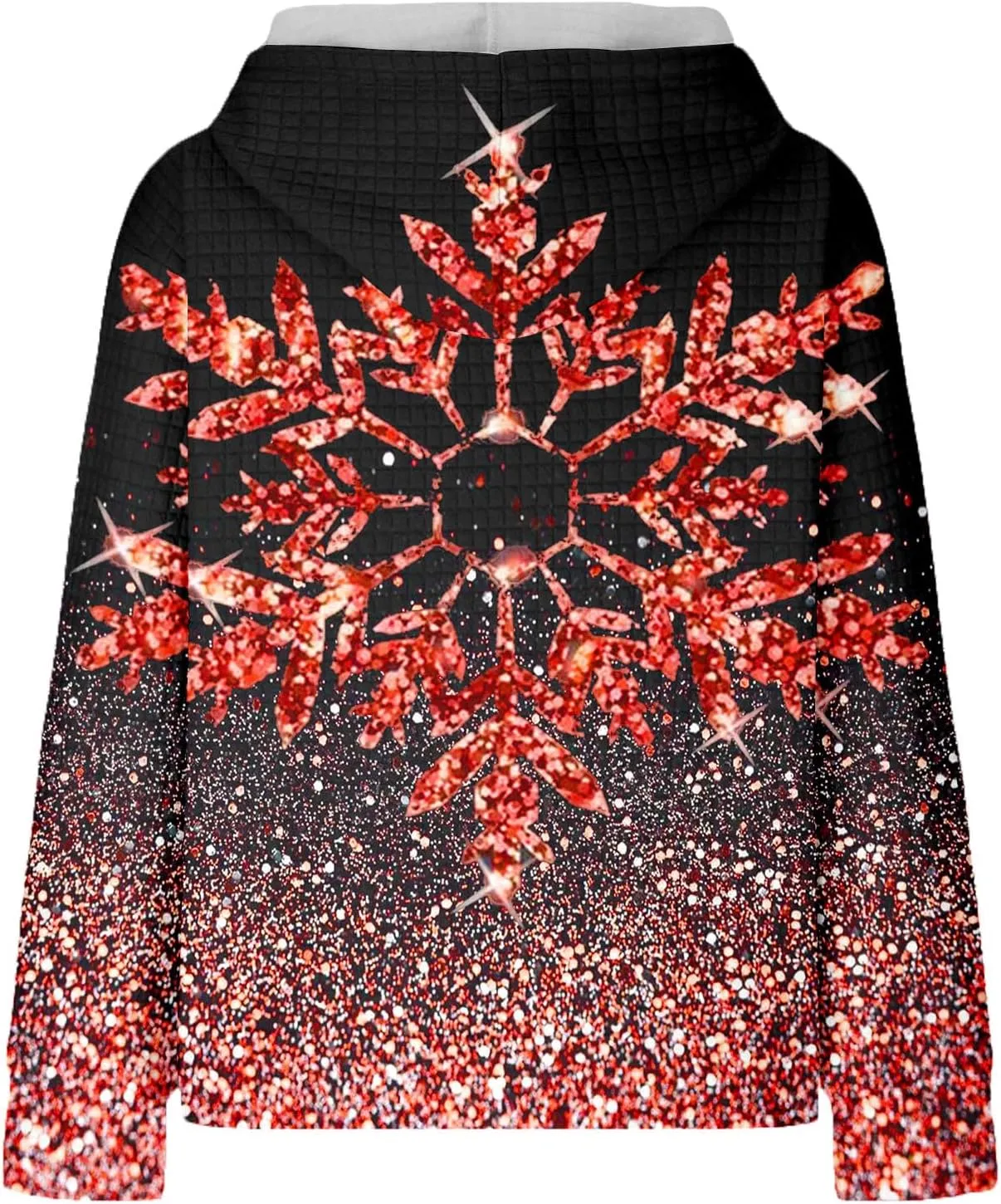 Glitter Snowflake Hoodie for Women Sparkly Pullover Oversized Winter Graphic Hooded Sweatshirt Casual Zip Up Top