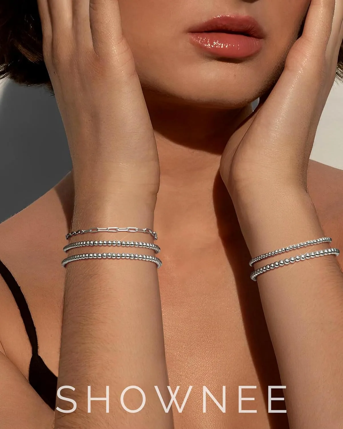 Gold Beaded Bracelet for Women 14K Gold Plated Bracelets Gold Stretch Bead Ball Bracelets Hypoallergenic Stackable Bracelet Set